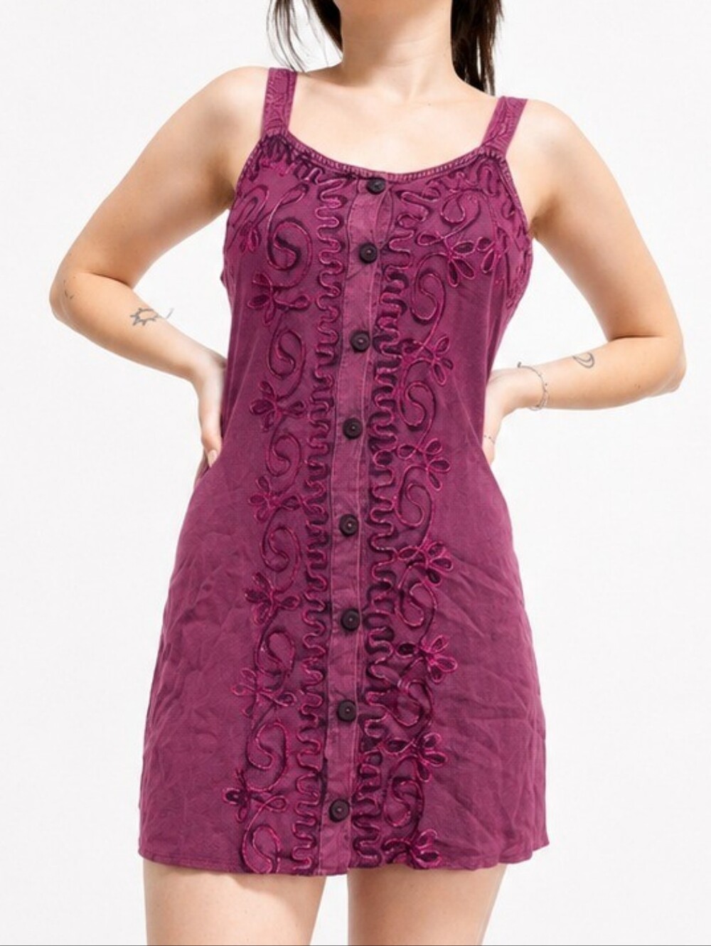 Tie Back Embroidered Dress